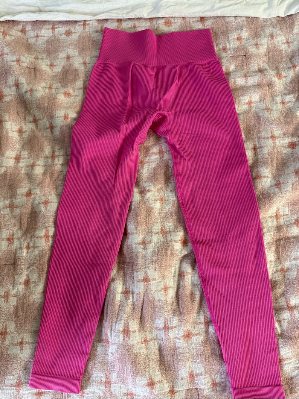 Women's Ribbed High-Waist Leggings in Bright Pink